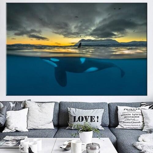 Killer Whale In Polar Night Cetacean Posters And Prints Sea Animal Landscape Canvas Painting On Home Decor Wall Art Picture