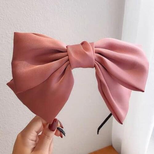 Solid Satin Bowknot Hairband Women Big Bow Headband Teen Girls Hairband Bow Knotted Center Women Hair Accessories Head Band