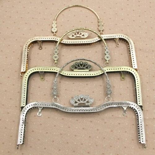 Luxury Diamond Crown 5Pcs/lot 26.5cm Square Knurling Metal Opening Bags DIY Handbag Accessories Purse Frame Kiss Clasp Bag Hinge