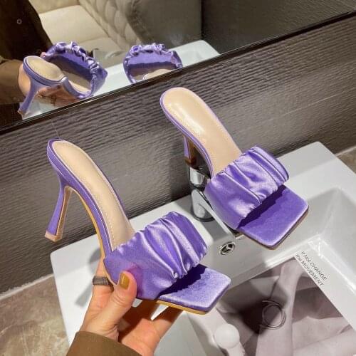 High-Heeled Sandals And Slippers Stiletto-Toe Outer Wear Fashionable Models Folds Candy Color Large Size 35-42 Womens Sandals