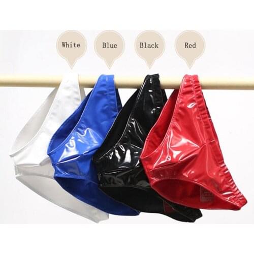 Sexy Men PVC Shiny Underwear U Convex Pouch G-string COCKing Smooth Thongs Low Rise Faux Leather Gay Wear Plus Size F21