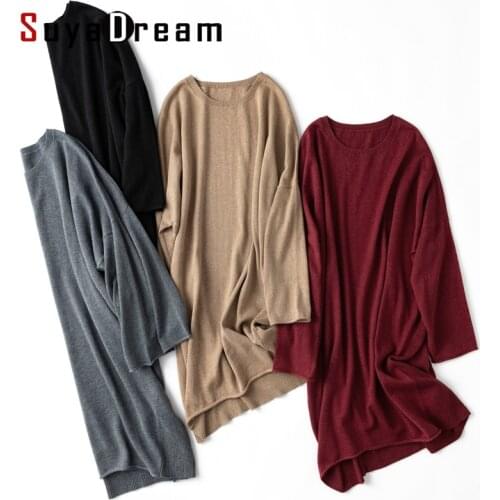 SuyaDream Women Winter Long Sweaters Silk Cashmere Bat Sleeves Loose Pullovers 2021 Fall Winter Casual Sweaters