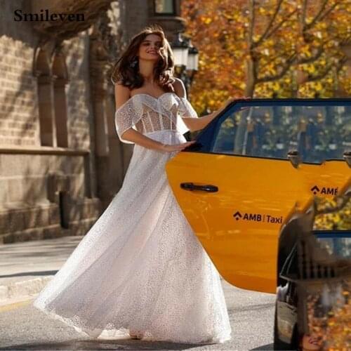 Smileven Ivory Princess Wedding Dress Soft Glitter Tulel Bridal Gowns Off The Shoulder vestido de noiva 2020