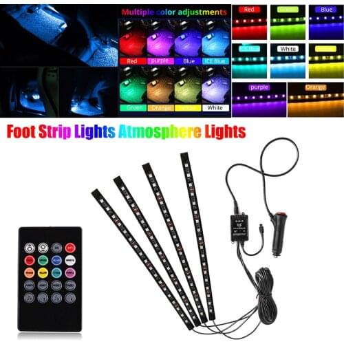 Car RGB LED Strip Interior Decorative Atmosphere Strip Auto RGB Pathway Floor Light Vioce Remote Control 12V