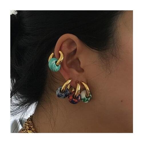 Bohemian Female Ear Wedding Dropshipping natural stone beads hoop earring women Brinco Bijoux Wholesale cheap jewelry