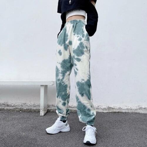 Zoki Womens Sport Pants Harajuku Tie Dye Trousers Loose Jogging Pant High Quality Street Wear Clothes Summer Fashion New 2021