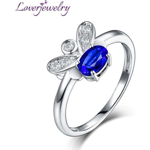 LOVERJEWELRY Butterfly Women Rings 14Kt White Gold Diamonds Blue Sapphire Anniversary Ring Fine Jewelry For Girl Gift Jewelry