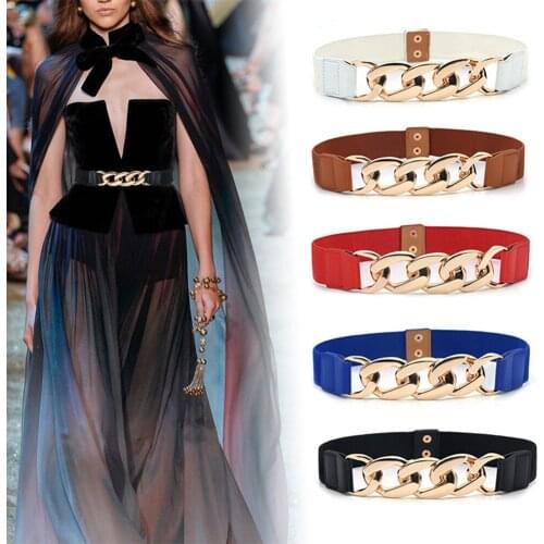 Gold chain belt elastic silver metal waist belts for women high quality stretch cummerbunds ladies coat ketting riem waistband