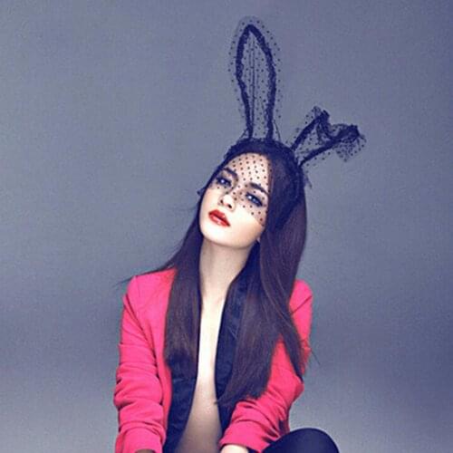 1pc Sexy Lace Bunny Cat Ear Bob Veil Mask black Dot Headband Headwrap Party cosplay Costume Charming Hair Accessories