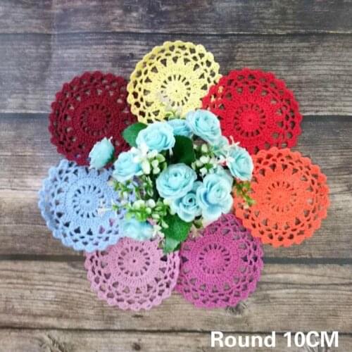 10CM Round Handmade Crochet Table Mat Placemat Wedding Dining Doily Glass Coaster Mat Home Kitchen Table Decor Pad 7Colors