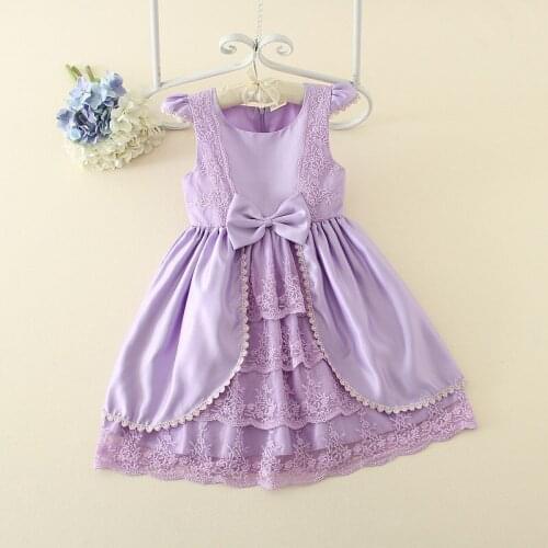 2021 Fashion Bow Girls Dress Holiday O-Neck Pueple Flower Girl Vestido for Party Girl Clothes 3 4 6 8 10 12 Years RKF194031