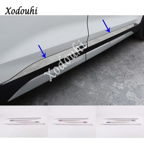 For Hyundai Santa Fe SantaFe 2019 2020 Car Sticker Styling Stainless Steel Door Body Trim Stick Strip Molding Stream Panel 4pcs