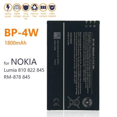 100% Genuine BP-4W Battery For Nokia Lumia 810 822 845 RM-878 845 BP4W 1800mAh Phone In Stock New Batteries+Tracking number