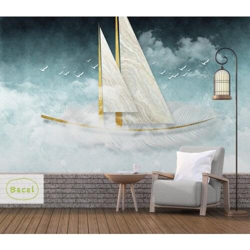 Bacal Customized modern fashion stereo wallpaper mural 3D Sailboat White Feather cloud Abstract background wall paper home decor