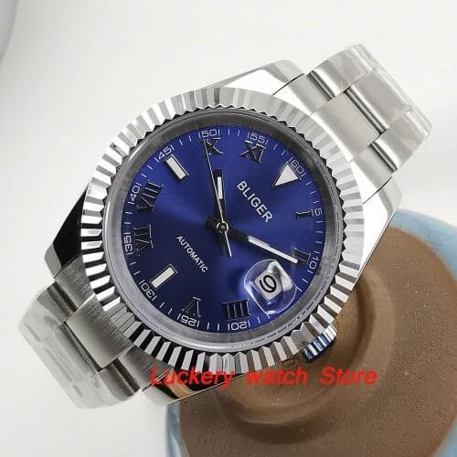 BLIGER 40mm blue dial Luminous saphire glass; Automatic movement mens watch-BA50