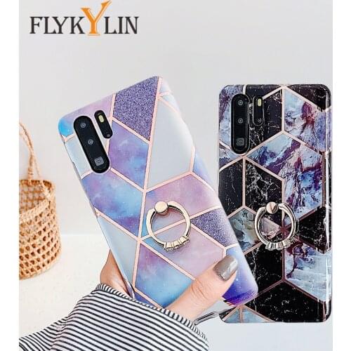 FLYKYLIN Case For Huawei P40 Lite Case Geometric Marble Phone Case For Huawei P20 P30 Pro Mate 20 30 Lite Pro Cover Ring Stand
