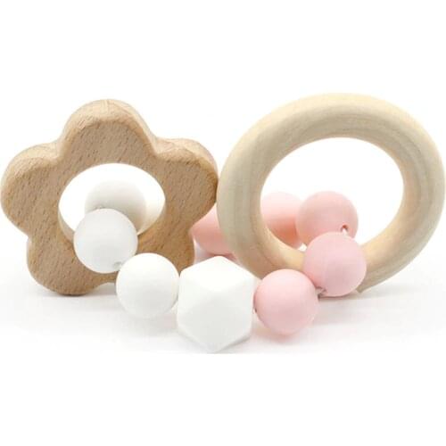 Wooden Baby Bracelet Animal Shaped Jewelry Teething For Baby Organic Wood Silicone Beads Baby Rattle Stroller Accessories Toys
