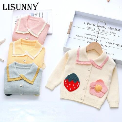 Sunflower Pocket Child Cardigan Girls Sweater 2021 Autumn Winter Toddler Knitted Coat Kids Children Jacket Baby Clothes 12M-5T