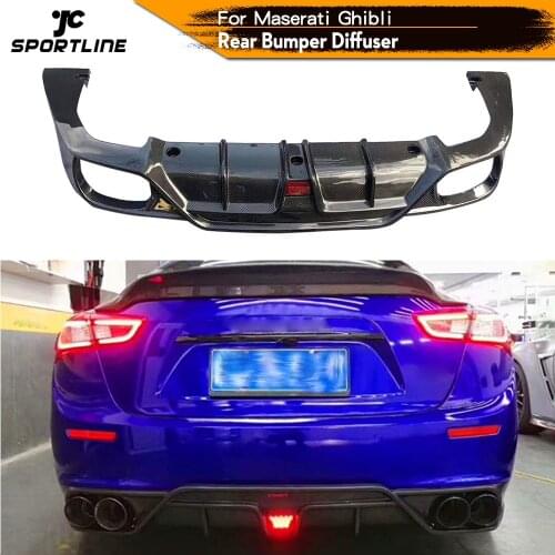 For Q4 Diffuser for Maserati Ghibli S Q4 Sedan 4 Door 2014 - 2017 Carbon Fiber Car Rear Bumper Diffuser Lip Spoiler With Light