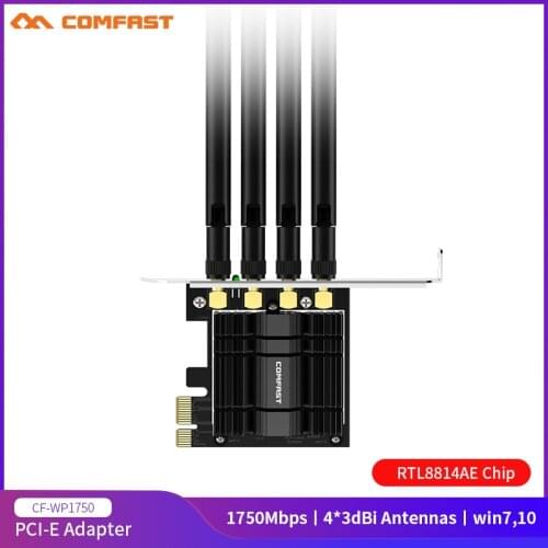 Dual Band 2.4G+5.8GHz 1750Mbps Wireless Adapter PCI-E Wifi Card with 4*3dBi Omnidirectional Antenna Support MU-MIMO Win7/ 10
