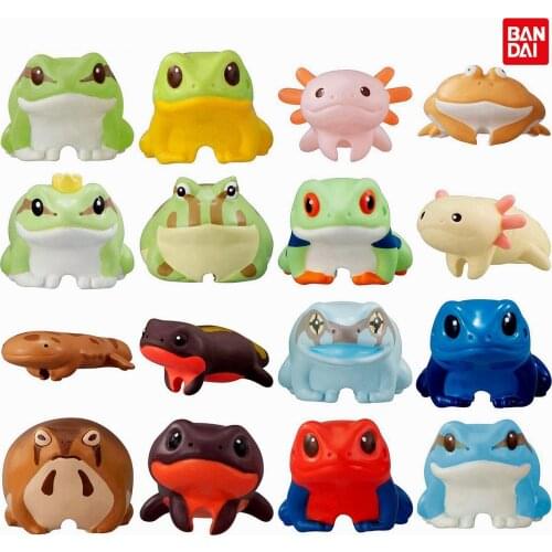 Bandai Genuine Gashapon Toys Amphibian on Data Line Q Version Frog Azureus Horned Frog Popular Action Figure Ornaments Toys