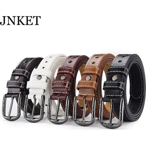 JNKET New Women Hollow Out Waist Belt PU Leather Belt Embossed Pentagram Waistband Pin Buckle Belt Jeans Belt Leisure Cinturon