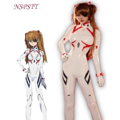 NSPSTT Asuka Langley Soryu Cosplay Costume Leather Jumpsuit Anime EVA Cosplay Costume Women Sexy Bodysuit Halloween