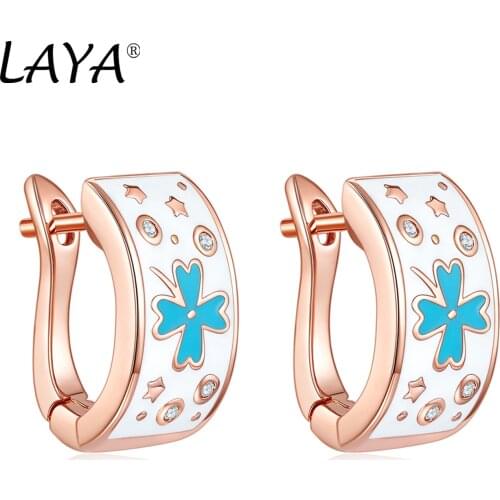 925 Sterling Silver Fashion Retro High Quality Zirconium Four-Leafed Clover Color Enamel Clip Earrings For Women Jewelry