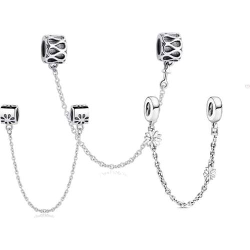 LByzHan Hot Sale 925 Sterling Silver Safety Chain Charm Bead Fit Original 3mm Bracelets Dangle DIY Jewelry Making CMS2036