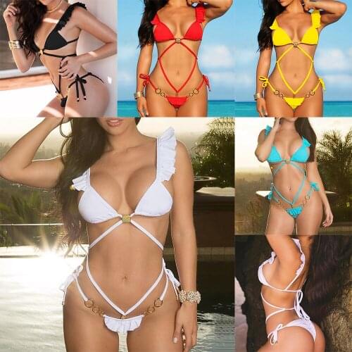 Summer Sexy Bikini Set 2021 New Arrival Women One Piece Swimwear Solid Color Bandage Swimsuit Bathing Suit Beachwear