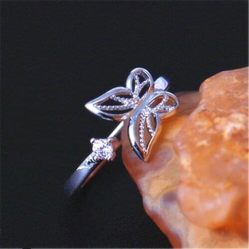 Personality Creativity Hollow Out Butterfly Women Ring 2021 Fashion Silver Plated AAA Zircon Ring Charm Women Cocktail Jewelry