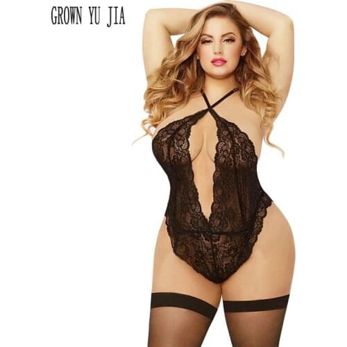 Hot Babydoll Sexy halter Lingerie Erotic Women Lace bodysuit porno Plus Size Lingerie 5xl Transparent Hollow-out Backless teddy