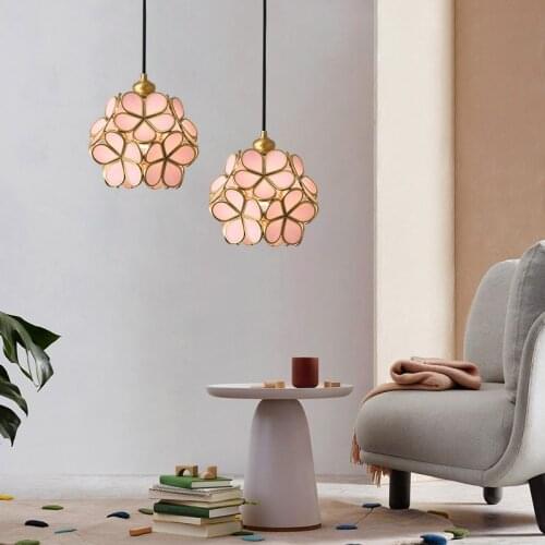 Ins net red petal small chandelier simple Nordic restaurant copper lamp post modern creative bedroom childrens room Chandelier