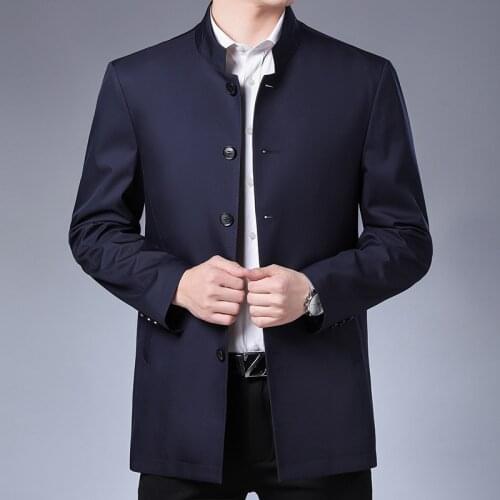 Spring And Autumn Mens Jackets 2020 Fall New Dad Buttoned Coat Business Casual Middle-aged Loose Thin Stand-up Collar Clothing