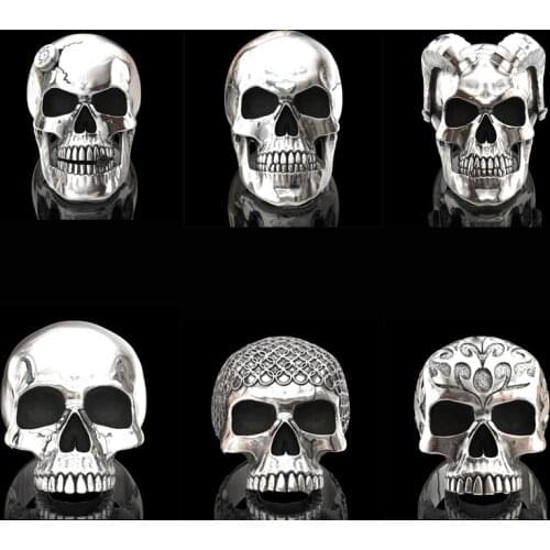 7 Style New Modern Punk Men Skull Rings Personality Design High Polished Skull Rings Men Gothic Motorcycle Rock Jewelry Wholesal