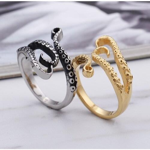 Titanium steel European and American new retro punk octopus opening personality mens ring stainless steel jewelry