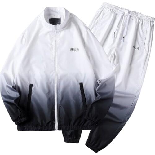 2020 Men Tracksuit 2 Pcs Patchwork Sweatshirt Jacket And Pants Mens Streetwear Clothing Suit Zipper Casual Men Track Suit