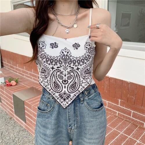 Irregular Womens Singlet Fresh Shirt Printing Sleeveless Tank Top Sling Halter Top Sexy Backless Tube Tops