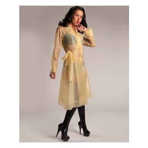 New Hot Latex Rubber Outfit Transparent Latex Girl Trenchcoat Long Jacket Suit without bra and underwear