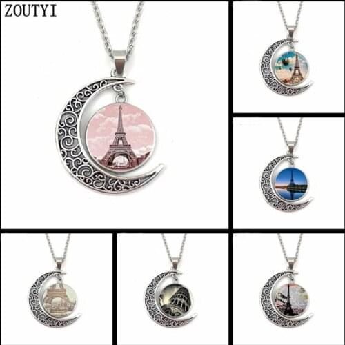 NEW/Glamour Eiffel Tower Atlas Moon Starry Pendant Necklace Crystal Dome Jewellery Gift for men and women