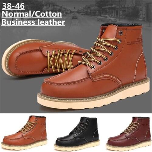 HMXO New Fashion Mens Genuine Leather Winter Warm Boots High Top Working Shoes for Men Winter Warm Boots with Fur Casual Shoe