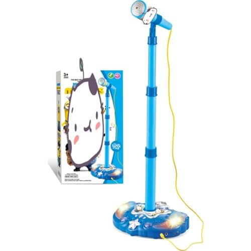 New Durable Kids Karaoke Adjustable Stand Microphone Music Microphone Toy with Light Effect For Girl Boy Birthday Gift - Blue