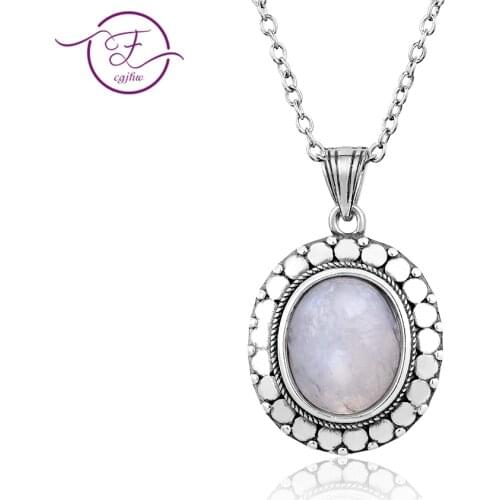 2019 new listing S925 sterling silver pendant necklace large oval 10*12 moonstone vintage texture necklace engagement party gift