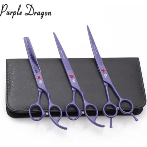 7.0" Purple Dragon Violet Stainless Dog Grooming Kit Straight Shears Thinning Shears Professional Pet Shears Animal Shears Z3102