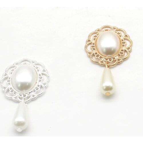 10pcs/lot 48*25MM Pearl Alloy Button for Clothing Diy Manualidades Accessories for Women Hair Accessories Wedding Decorative