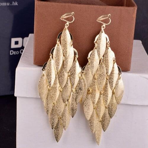 New Fashion Jewelry Vintage Leaves Gold Clip on Earrings Without Piercing for Women Party Wedding Elegant Earrings