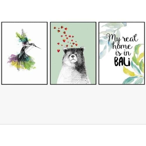 Nordic watercolor animal Wall Art Canvas Poster and Print Canvas Painting Decorative Picture for Living Room Home Decoration