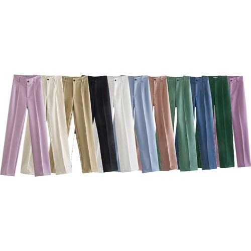 UNIQYB Za Womens Pants Chic Fashion Elegant Office Commute Daily Wear Straight Pants Vintage High Waist Zipper Female Trousers