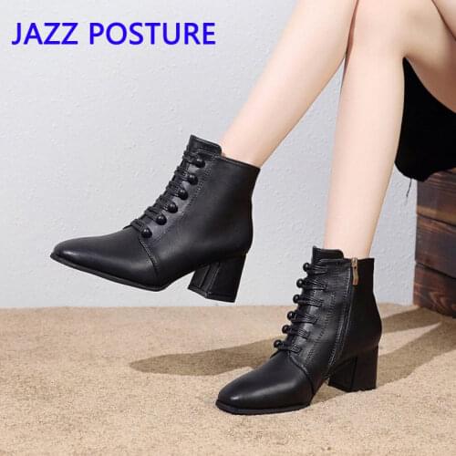 Womens Button Round Head Zipper Boots Square Heel Leather Womens Pointed High Heel Boots boots women q38