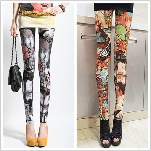Godier Women Comic Leggings Cartoon Printed Leggins high Stretch Girls Legging Punk Rock Leggin Disco Pants Evening Clubwear